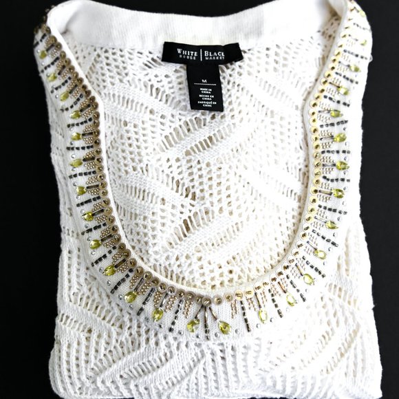 WHITE HOUSE BLACK MARKET Ivory Rhinestone Tunic - Size Medium - Picture 10 of 12
